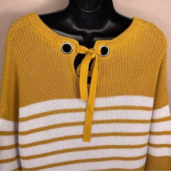 LARGE CHRISTOPHER AND BANKS SWEATER LONG SLEEVE YELLOW GREEN COTTON BLEND - Picture 6 of 12